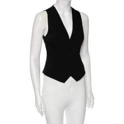 Pre Owned Dolce & Gabbana Black Wool & Lace Button Front Waistcoat S