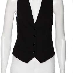 Pre Owned Dolce & Gabbana Black Wool & Lace Button Front Waistcoat S