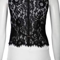 Pre Owned Dolce & Gabbana Black Wool & Lace Button Front Waistcoat S