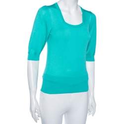 Pre Owned Dolce & Gabbana Blue Silk Knit Top M