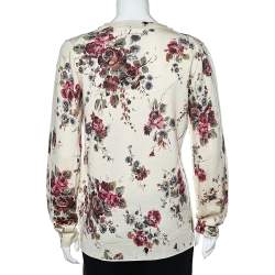 D&G Cream Floral Printed Wool Button Front Cardigan L 