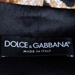 Dolce & Gabbana Black & Leopard Print Trimmed Jacquard Belted Coat S