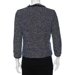 Pre Owned Dolce & Gabbana Navy Blue Lurex Tweed Button Front Jacket L