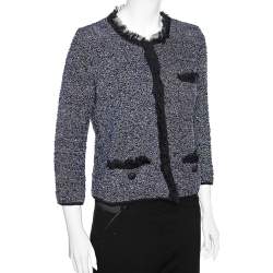 Pre Owned Dolce & Gabbana Navy Blue Lurex Tweed Button Front Jacket L