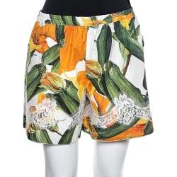 Pre Owned Dolce & Gabbana Multicolor Cotton Lace Trim Elasticized Shorts S