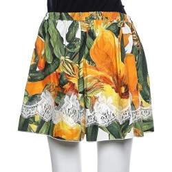 Pre Owned Dolce & Gabbana Multicolor Cotton Lace Trim Elasticized Shorts S
