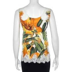 Pre Owned Dolce & Gabbana Multicolor Zucchini Printed Cotton & Lace Sleeveless Top S