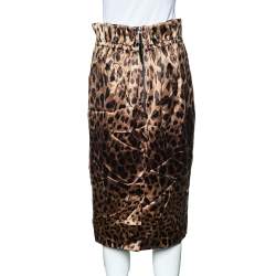 مملوكة مسبقًا Dolce & Gabbana Brown Animal printed Silk Satin Paper Bag Waist Midi Skirt L