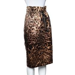 مملوكة مسبقًا Dolce & Gabbana Brown Animal printed Silk Satin Paper Bag Waist Midi Skirt L