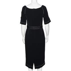 Pre Owned Dolce & Gabbana Black Crepe Contrast Detail Midi Dress L