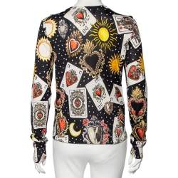 Pre Owned Dolce & Gabbana Multicolored Playing Cards Print Silk Knit Cardigan M