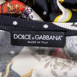 Pre Owned Dolce & Gabbana Multicolored Playing Cards Print Silk Knit Cardigan M