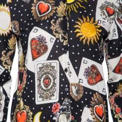 Pre Owned Dolce & Gabbana Multicolored Playing Cards Print Silk Knit Cardigan M
