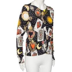 Pre Owned Dolce & Gabbana Multicolored Playing Cards Print Silk Knit Cardigan M