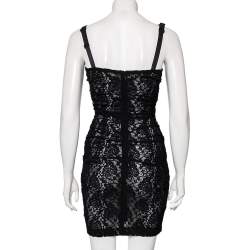 Pre Owned Dolce & Gabbana Black Lace Ruched Sleeveless Mini Dress XS