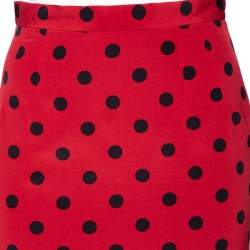 Pre Owned Dolce & Gabbana Red Polka Dot Silk Pencil Skirt S