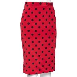 Pre Owned Dolce & Gabbana Red Polka Dot Silk Pencil Skirt S