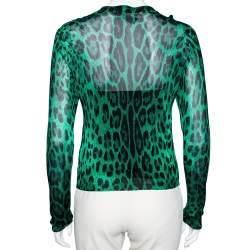 Pre Owned Dolce & Gabbana Green Animal Print Knit Button Front Cardigan M
