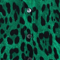 Pre Owned Dolce & Gabbana Green Animal Print Knit Button Front Cardigan M
