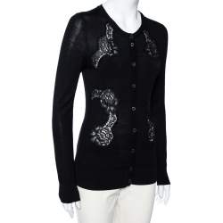 Pre Owned Dolce & Gabbana Black Knit & Lace Inset Button Front Cardigan S