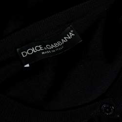 Pre Owned Dolce & Gabbana Black Knit & Lace Inset Button Front Cardigan S