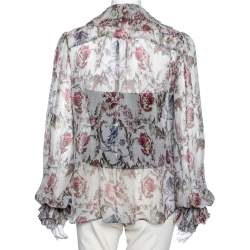 Pre Owned Dolce & Gabbana Floral Printed Silk Chiffon Pleated Blouse M