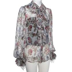 Pre Owned Dolce & Gabbana Floral Printed Silk Chiffon Pleated Blouse M