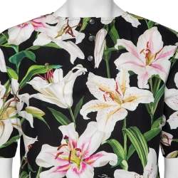 Pre Owned Dolce & Gabbana Multicolor Lily Print Cotton Short Sleeve Top M