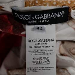 Dolce & Gabbana White Cookie & Floral Print Cotton Off-Shoulder Jumpsuit M