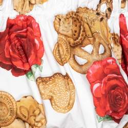 Dolce & Gabbana White Cookie & Floral Print Cotton Off-Shoulder Jumpsuit M