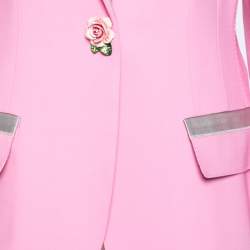 Pre Owned جاكيت بليزر دولتشي أند غابانا صوف وردي مزين ورود  صدرية واحدة مقاس كبير (لارج)