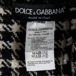 Pre Owned Dolce & Gabbana White & Black Houndstooth Wool Ruffled Sleeves Jacket M