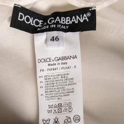 Pre Owned Dolce & Gabbana White Silk & Lace Ruffle Trimmed Button Front Shirt L