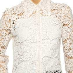 Pre Owned Dolce & Gabbana Cream Floral Lace Button Front Shirt M