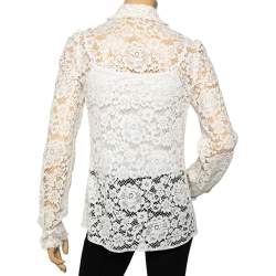 Pre Owned Dolce & Gabbana Cream Floral Lace Button Front Shirt M