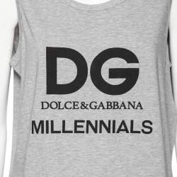 Pre Owned Dolce & Gabbana Grey Cotton Logo Printed Crewneck Tank Top M 