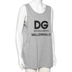 Pre Owned Dolce & Gabbana Grey Cotton Logo Printed Crewneck Tank Top M 