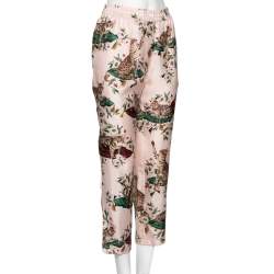 Dolce & Gabbana Pink Silk Floral & Cat Printed Pajama Pants M 