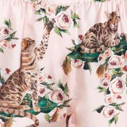 Dolce & Gabbana Pink Silk Floral & Cat Printed Pajama Pants M 