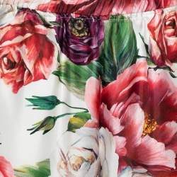 Pre Owned Dolce & Gabbana White Floral Printed Silk Tapered Pants M