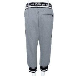 Pre Owned Dolce & Gabbana Grey Cotton Logo Trimmed Cropped Track Pants M