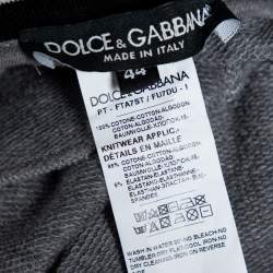Pre Owned Dolce & Gabbana Grey Cotton Logo Trimmed Cropped Track Pants M