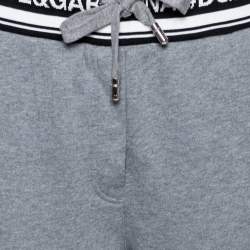 Pre Owned Dolce & Gabbana Grey Cotton Logo Trimmed Cropped Track Pants M