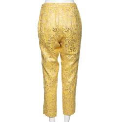 Dolce & Gabbana Yellow Lurex Floral Jacquard Cropped Pants S