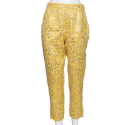Dolce & Gabbana Yellow Lurex Floral Jacquard Cropped Pants S