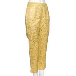 Dolce & Gabbana Yellow Lurex Floral Jacquard Cropped Pants S