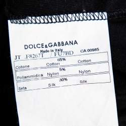 Pre Owned Dolce & Gabbana Black Satin & Animal Printed Satin V-Neck T-Shirt S