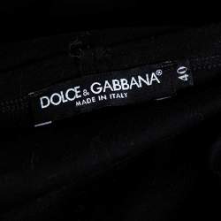 Pre Owned Dolce & Gabbana Black Satin & Animal Printed Satin V-Neck T-Shirt S