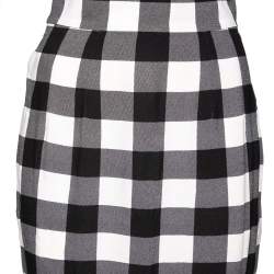 Pre Owned Dolce & Gabbana Monochrome Checkered Crepe Midi Skirt S