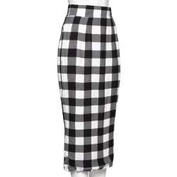 Pre Owned Dolce & Gabbana Monochrome Checkered Crepe Midi Skirt S